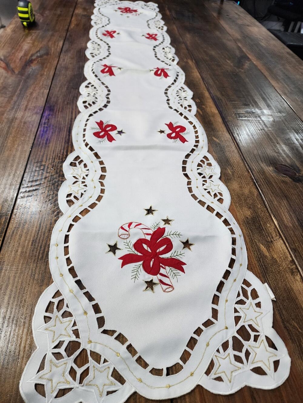 Elegant Christmas Embroidered Table Runner 13 x 70 Inch Cutwork